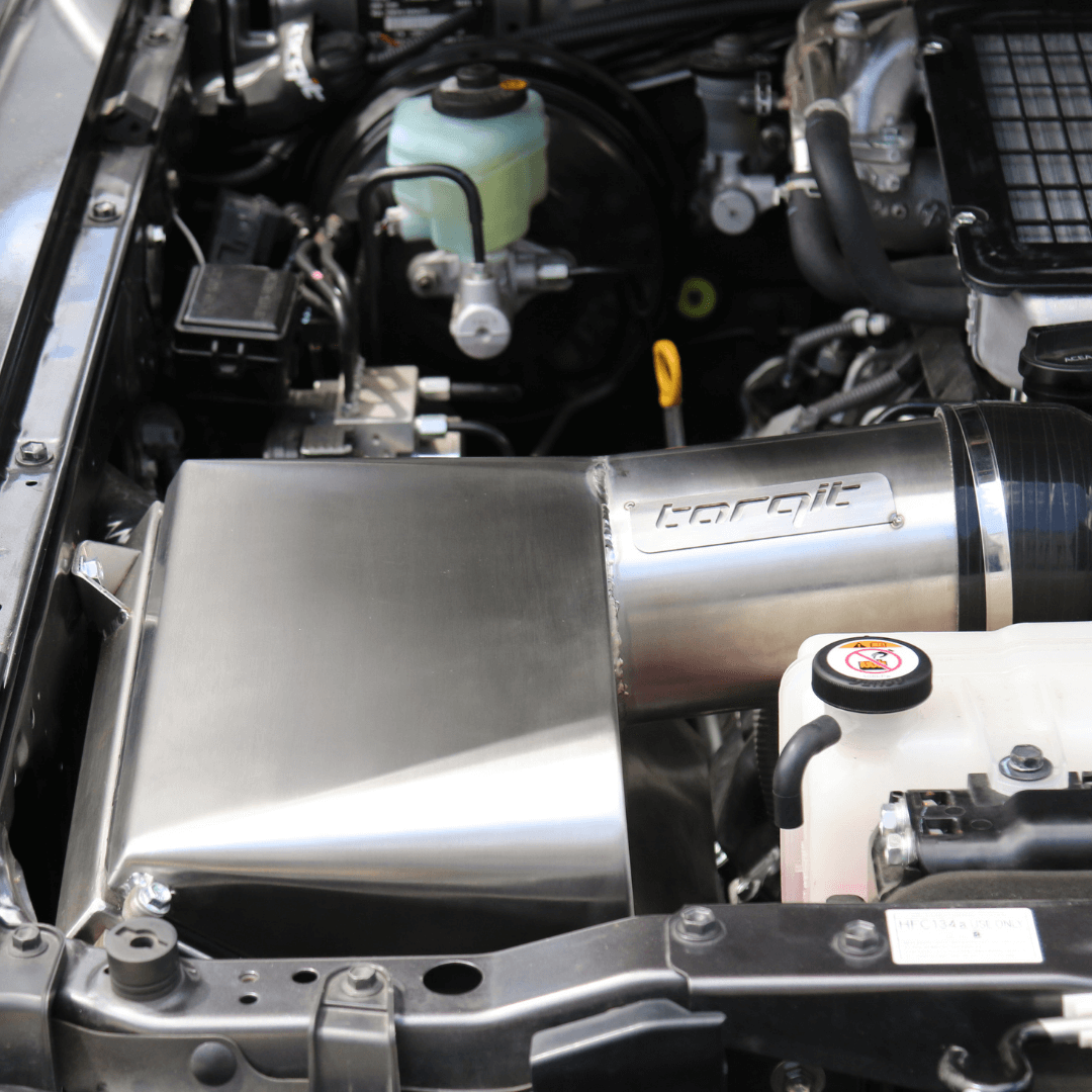 Stainless steel performance airbox installed in engine bay