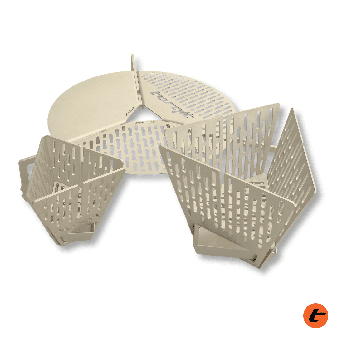 Torqit stainless steel fire pits with flat pack design and circular grill plate