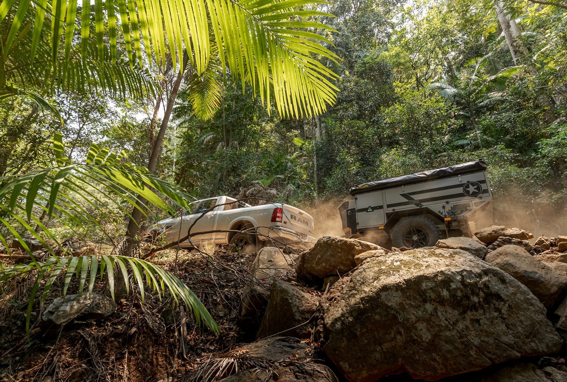 4WD Off-Road Driving Through Rocky Terrain