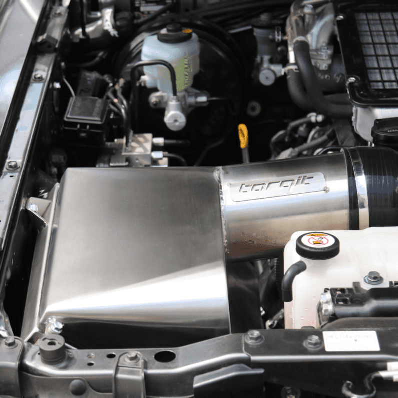 Stainless steel performance airbox installed in engine bay
