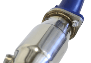 Close-up of Torqit high flow catalytic converter connection for Y62 Nissan Patrol