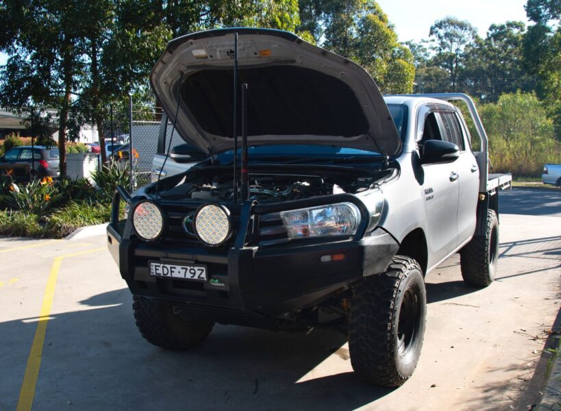 Toyota Hilux with bonnet open for Power Module installation