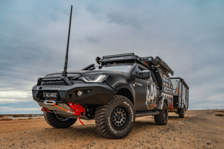 Lifted 4WD fitted with Torqit accessories on off-road adventure