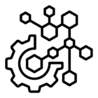 Torqit modular design icon with connected gear and nodes
